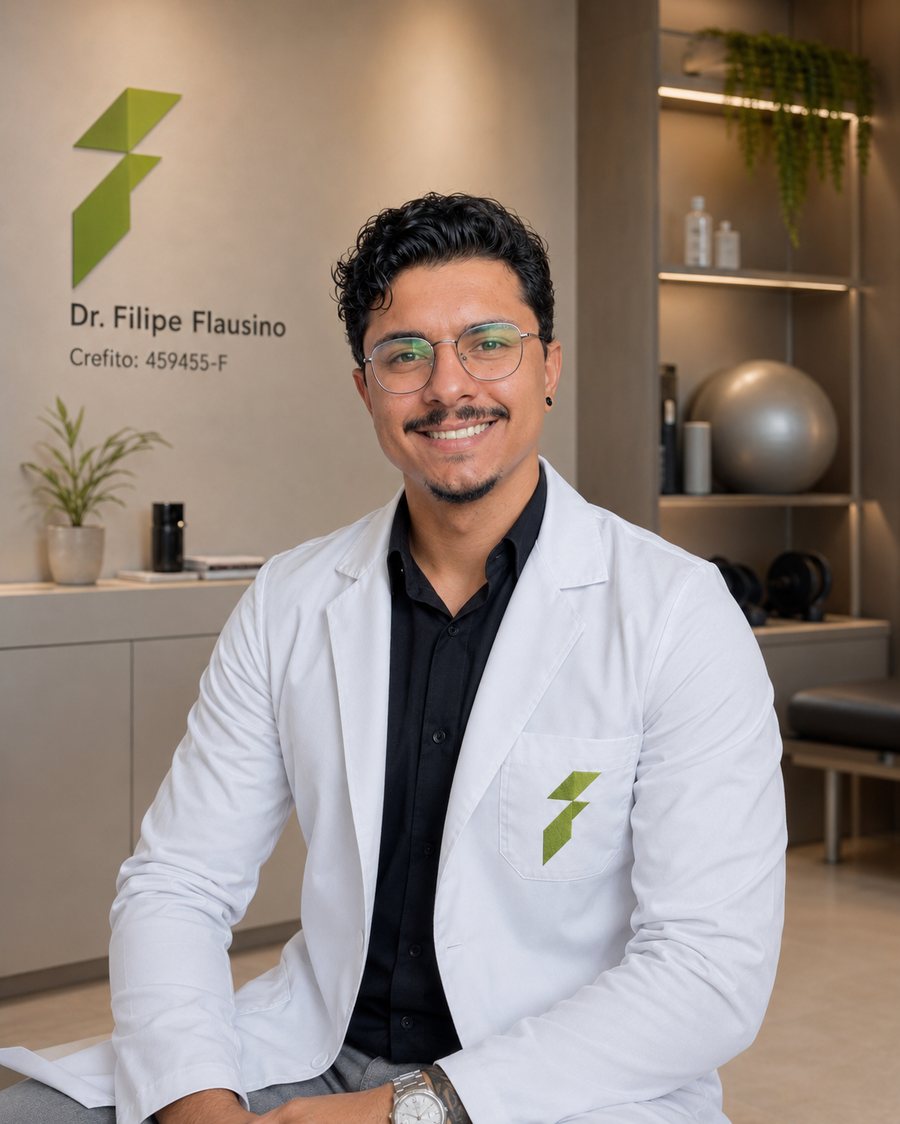 Dr. Filipe Flausino, fisioterapeuta, em seu consultório em Nova Lima