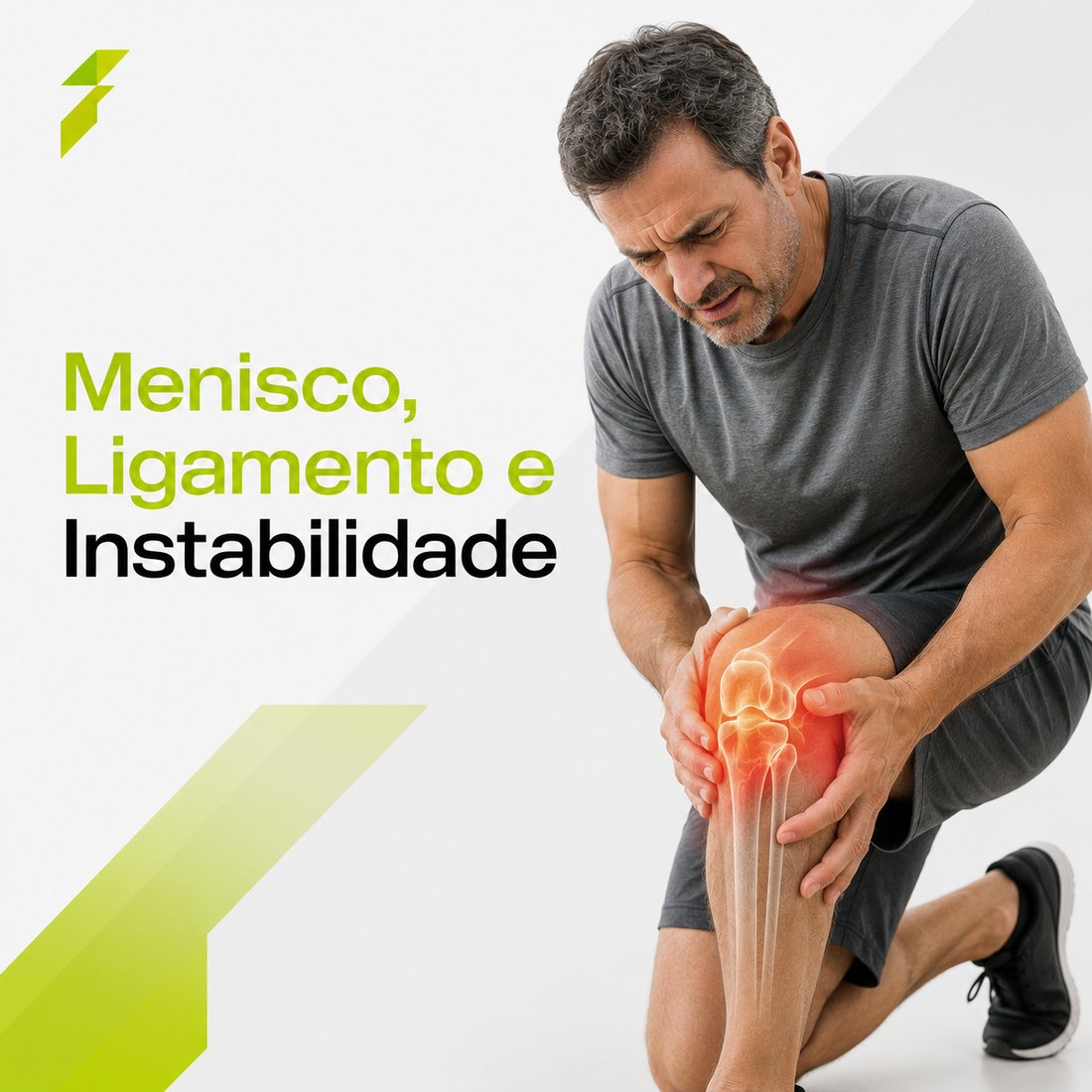 Homem com dor e instabilidade no joelho — lesão de menisco e ligamentos