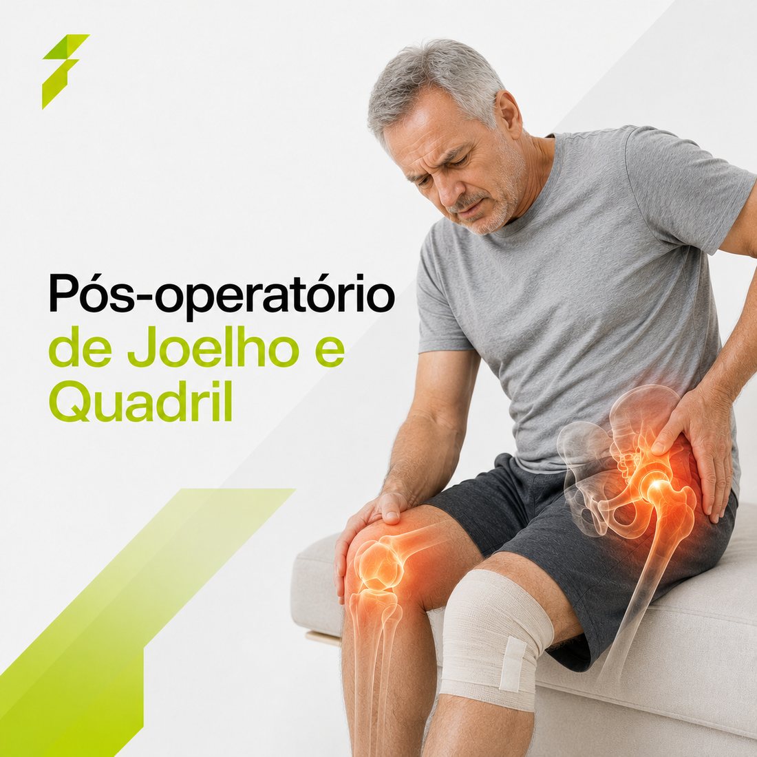Paciente em recuperação — pós-operatório de joelho e quadril