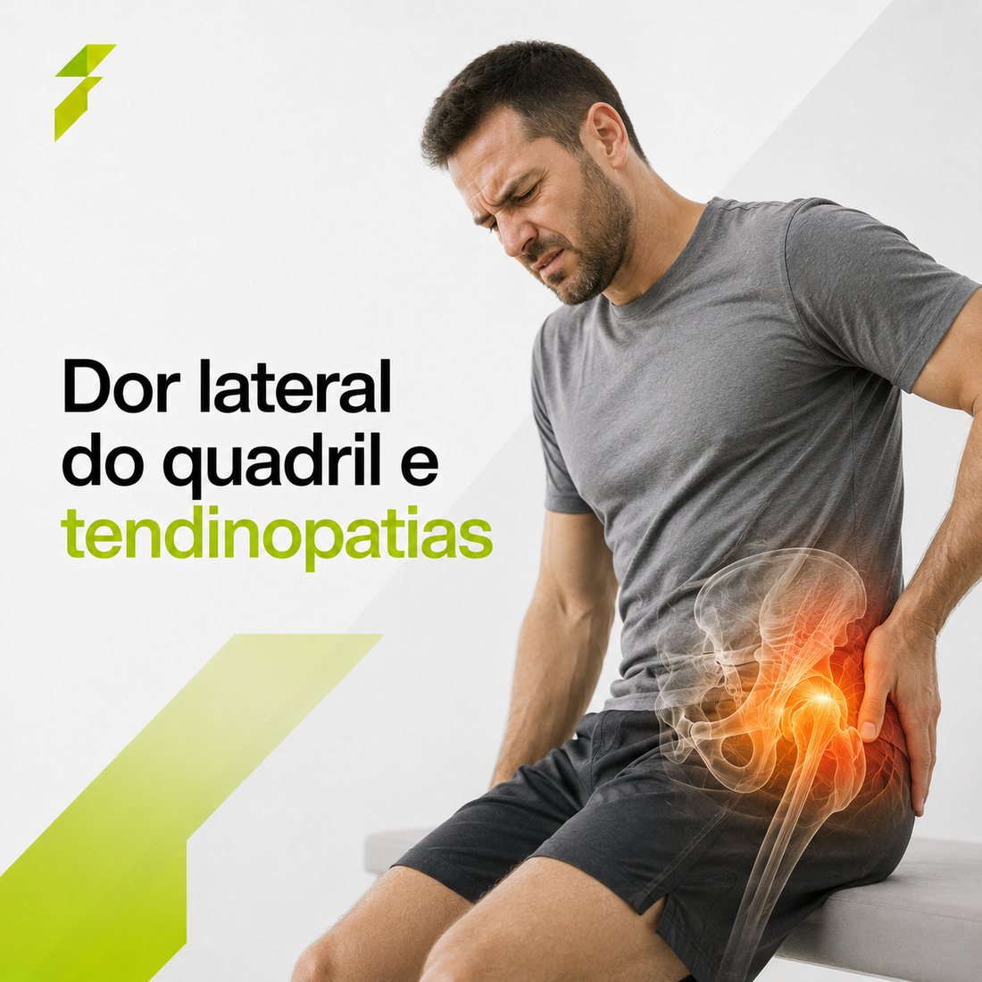Homem com dor na lateral do quadril — tendinopatia glútea